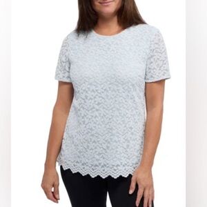 Teddi Rose Floral Lace Short Sleeve Top -Baby Blue